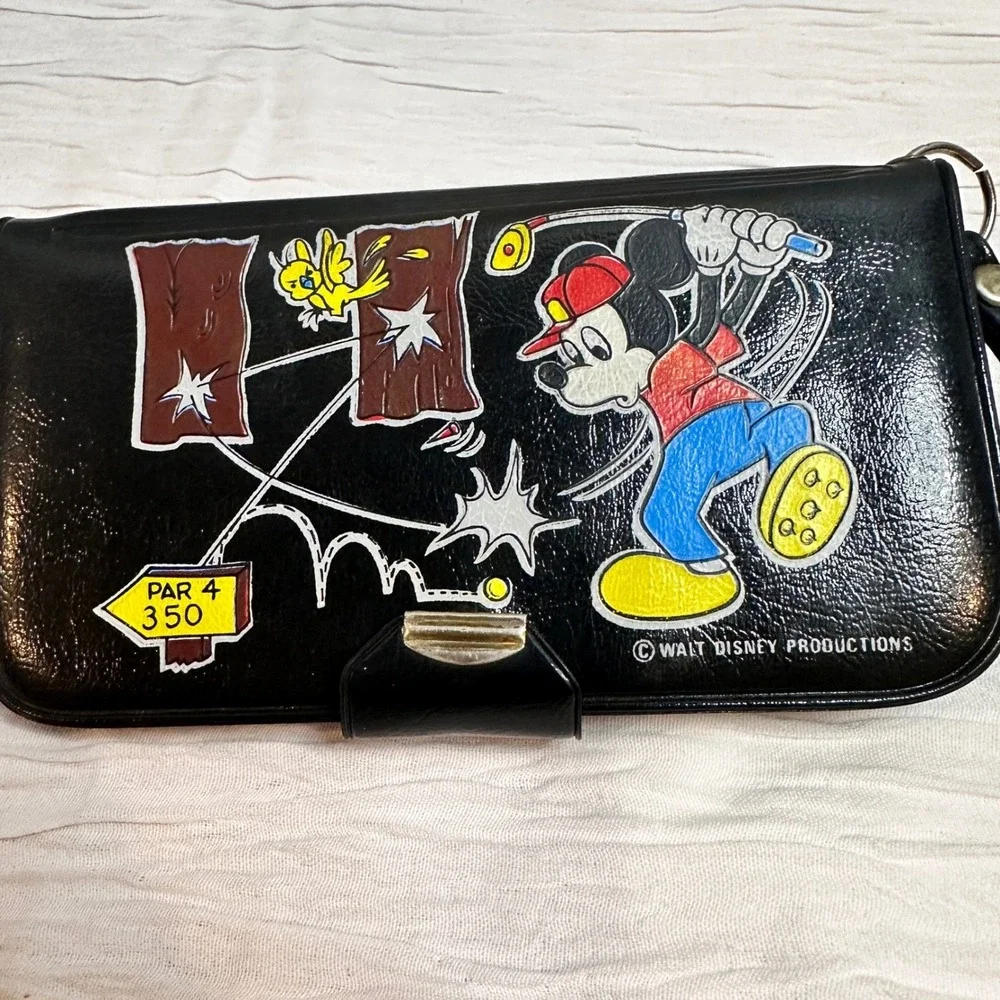 Vintage Mickey Mouse Black Golf Clutch Wallet 1970/80s Made in Hong‎ Kong